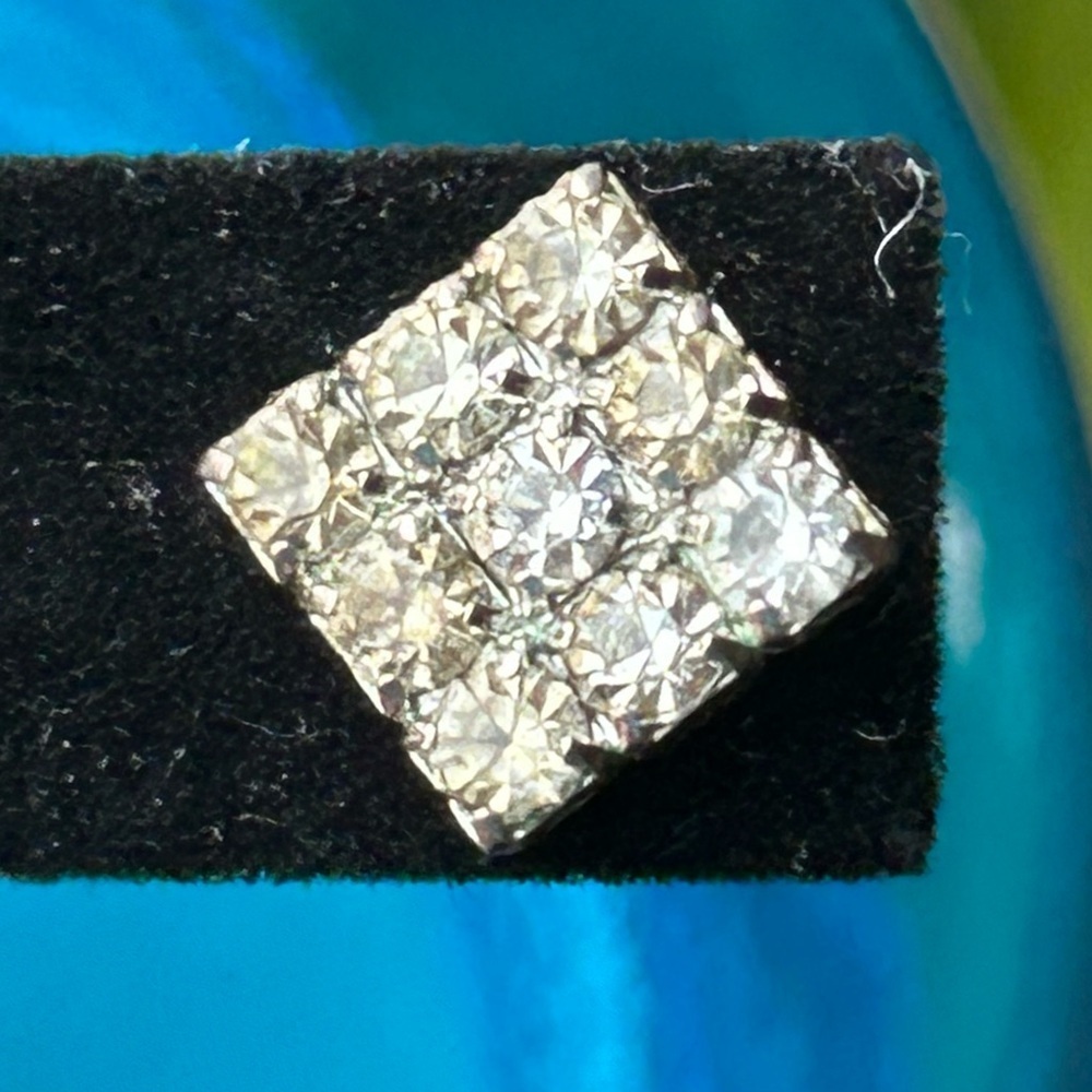 Vintage Square Rhinestone Silver Toned Pierced Earrings - Picture 4 of 7